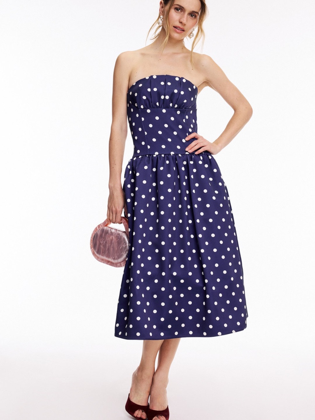 Self-Portrait Polka Dot Satin Midi Dress Blue Size 12